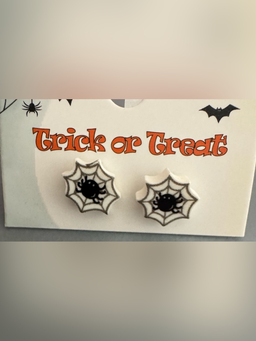 Halloween White Spider Web Stud Earrings with Black Spider Accent